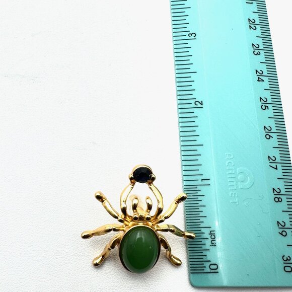 Fall Halloween Spider Earrings Pierced 18K Gold Plated Green Blue Rhinestone - Picture 4 of 4